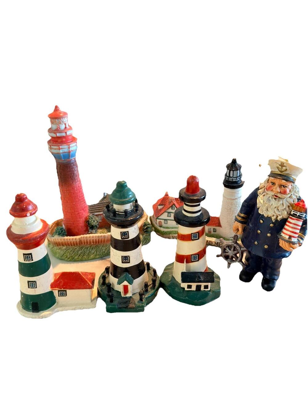 Lighthouse Nautical Ornament Magnet Figurine Wood Lot 6pc Captain New England